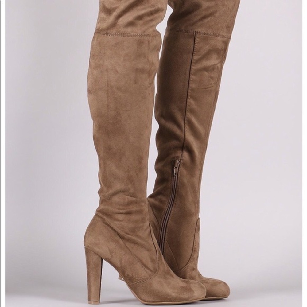 Tie-Back Over the Knee Boots Taupe
